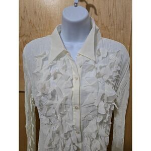 Du Jour Trend Right Now Womens White Ruffle Button-Down Blouse L Polyester